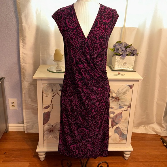 Chaps Faux Wrap in Purple and Navy - Picture 3 of 6